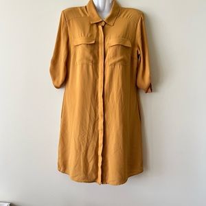NY & Co pocketed shirt dress women XS marigold yellow